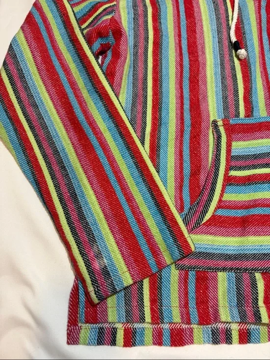Colorful Stripe Baja Hoodie Beach Blanket Drug Rug Rag Style 100% Cotton Swim, L - Picture 2 of 6